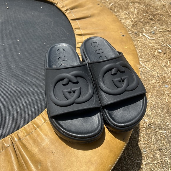 Gucci Shoes - Gucci Rubber Slides Black Double G Logo Sandals Women's Size 38 (8)